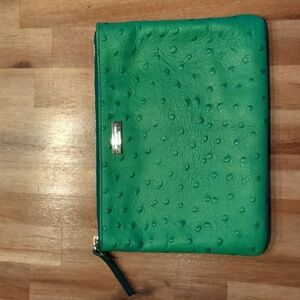 Kate Spade green Ostrich Embossed clutch/cosmetic bag